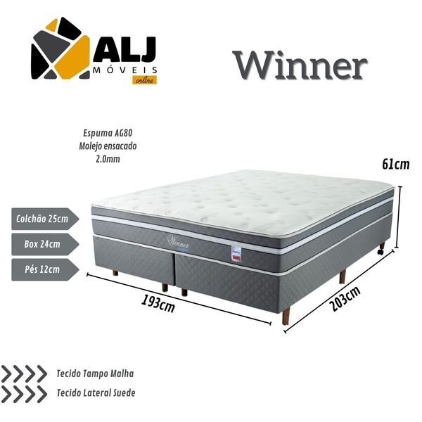 Conjunto Cama Box+ Colchão King Size Mola Ensacada Winner