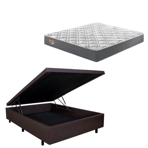 Conjunto Cama Box Baú Casal 138x188 Em Courino Com Colchão Ad