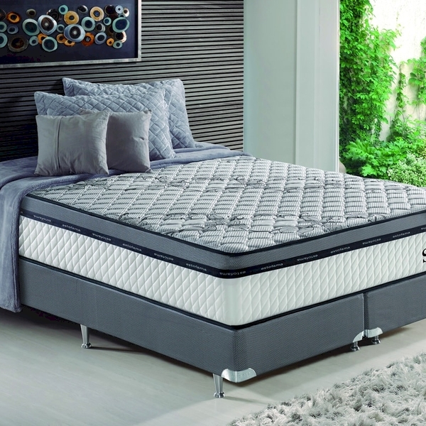 Conjunto Cama Box Casal 138cmx188cmx36cm Branco E Cinza Sintr
