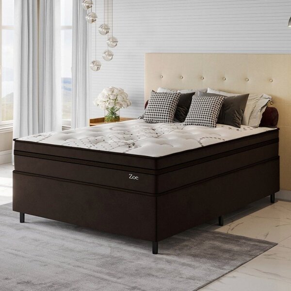 Conjunto Cama Box Casal Zoe Com Molas Ensacadas 138 X 188 X 6