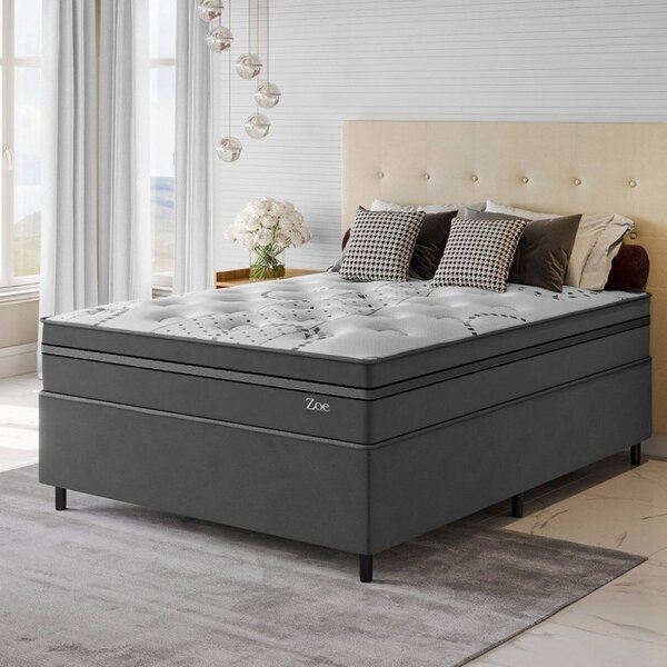 Conjunto Cama Box Casal Zoe Com Molas Ensacadas 138 X 188 X 6