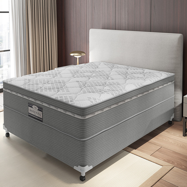 Conjunto Cama Box Com Colchão Casal Molas Lfk Potenza 138 X 1