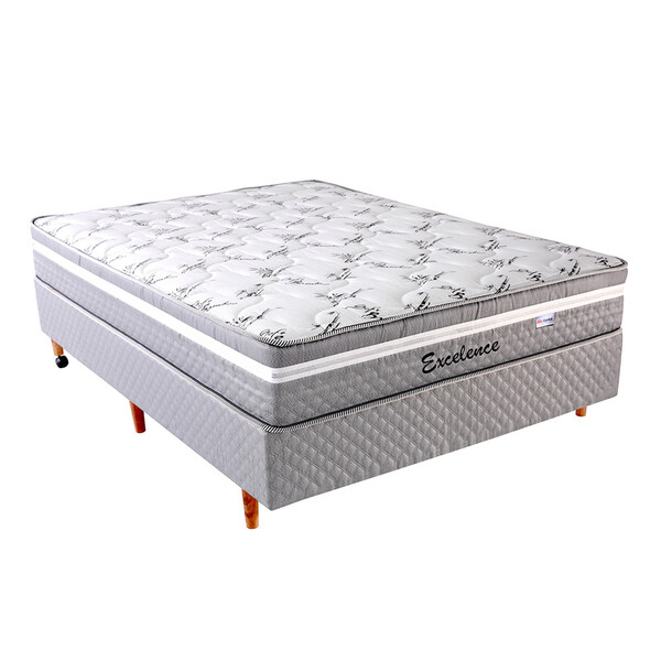 Conjunto Cama Box Queen Colchão Mola Ensacada Conforto Firme