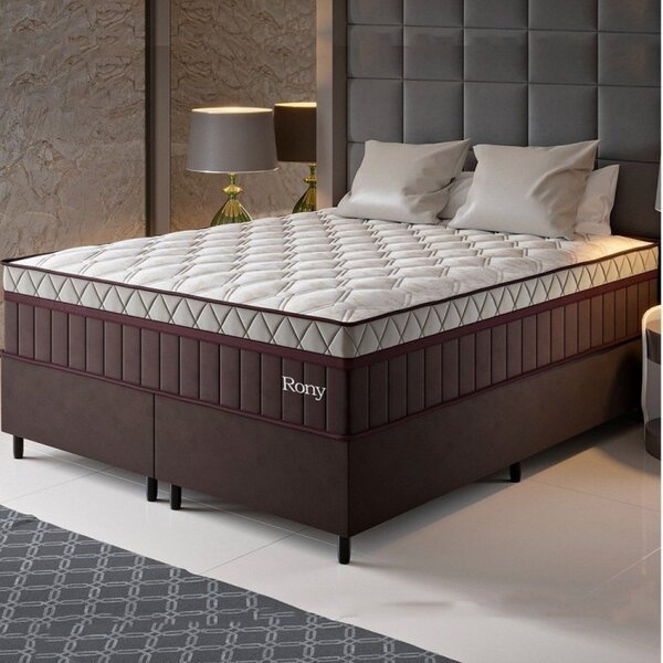 Conjunto Cama Box Queen Rony Com Molas Ensacadas 158x198x69cm