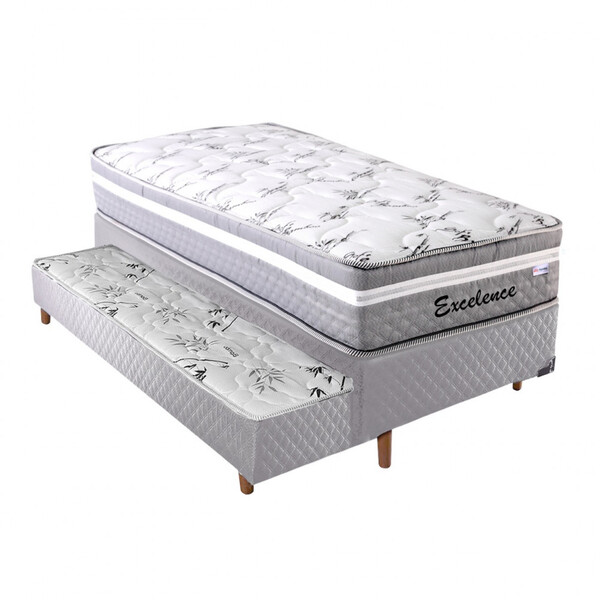 Conjunto Cama Box Solteiro Com Auxiliar Espuma + Colchão Mola