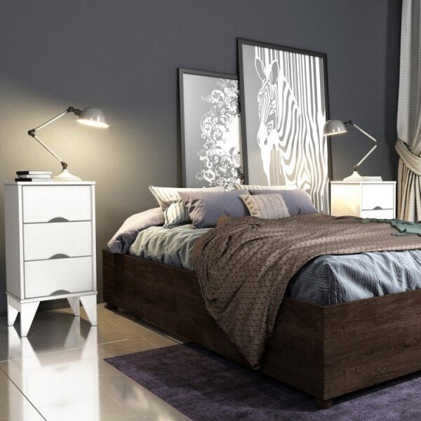 Conjunto Cama Casal Mônaco E Mesa De Cabeceira 3 Gavetas Twis