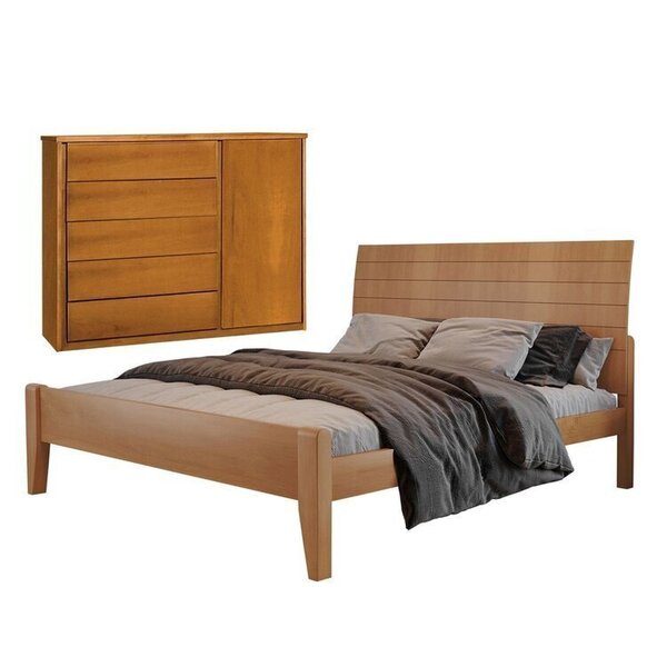 Conjunto Cama De Casal 160cm Itália E Cômoda 5 Gavetas Com Sa