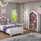 Conjunto Cama Infantil Magic Branca Rosa Com Estante E Colchão
