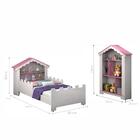 Conjunto Cama Infantil Magic Branca Rosa Com Estante E Colchão
