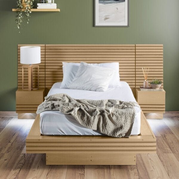 Conjunto Cama Solteiro Com Cabeceira E 2 Mesas De Apoio Com L