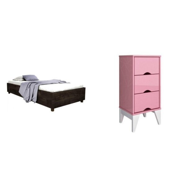 Conjunto Cama Solteiro E Mesa De Cabeceira 3 Gavetas Mônaco T