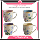 Conjunto Caneca Bowl Tigela Cerâmica Juliet Flor 8peças