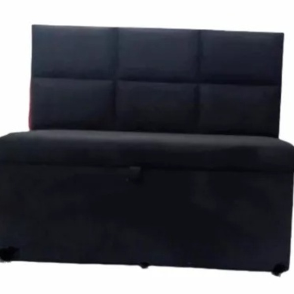 Conjunto Canto Alemão Baú Encosto Ripado Corino 150x45cm Preto