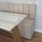 Conjunto Canto Alemão Baú Encosto Ripado Suede 120x45cm Areia
