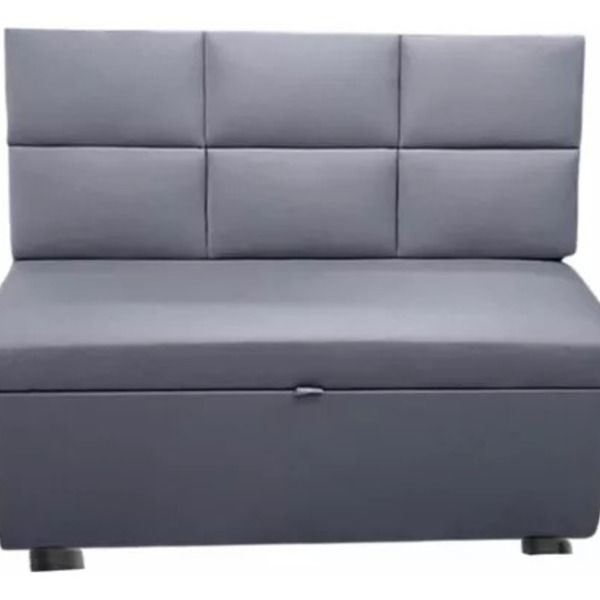 Conjunto Canto Alemão Baú Encosto Ripado Suede 150x45cm Cinza