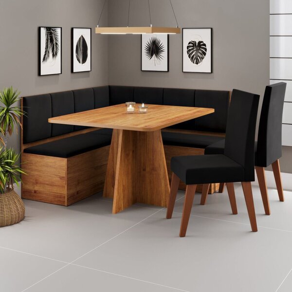 Conjunto Canto Alemão Com Baú Mesa 120x77,5cm Tampo Sem Vidro