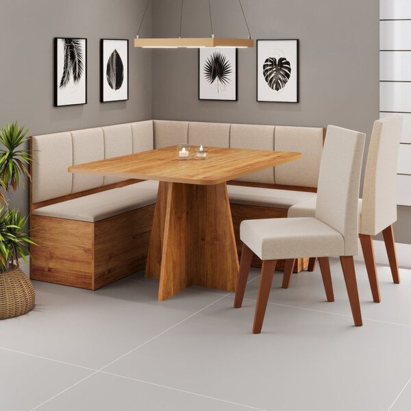 Conjunto Canto Alemão Com Baú Mesa 120x77,5cm Tampo Sem Vidro