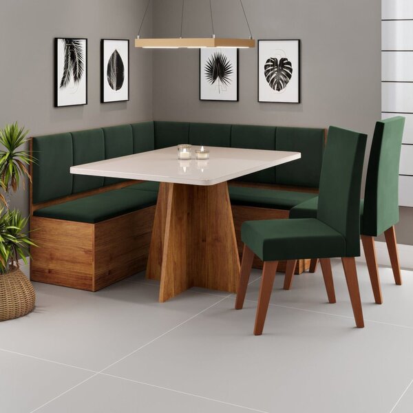 Conjunto Canto Alemão Com Baú Mesa 120x77,8cm Tampo Com Vidro