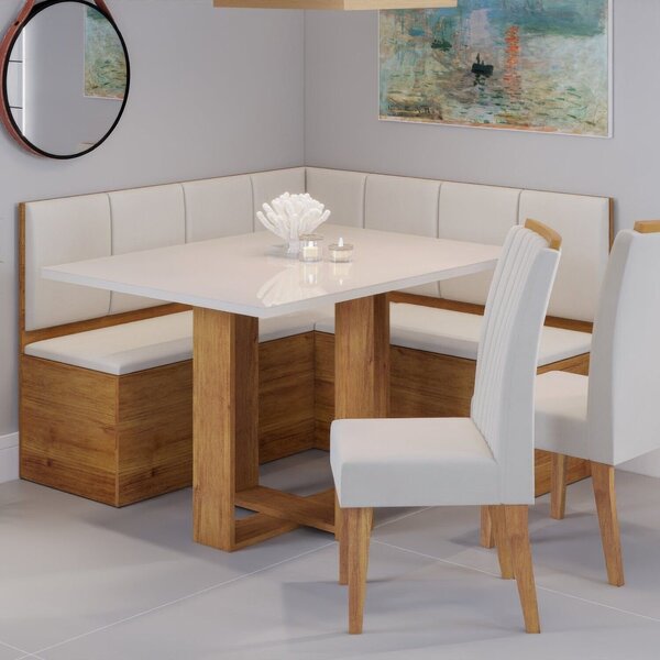 Conjunto Canto Baú Com Mesa De Jantar Retangular 120x80cm Sem