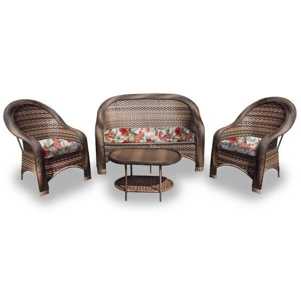 Conjunto Caribe 2 Poltronas + Sofá + Mesa Oval - Gamboa Bege