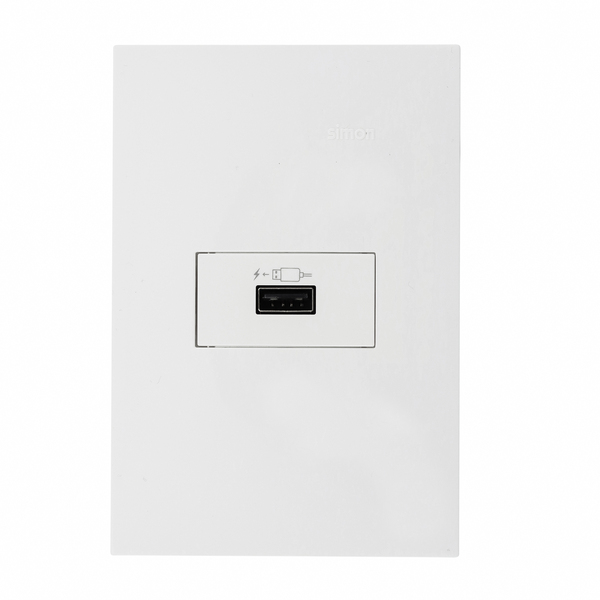 Conjunto Carregador USB 2.1A Bivolt Branco com Placa e Suporte Simon 35