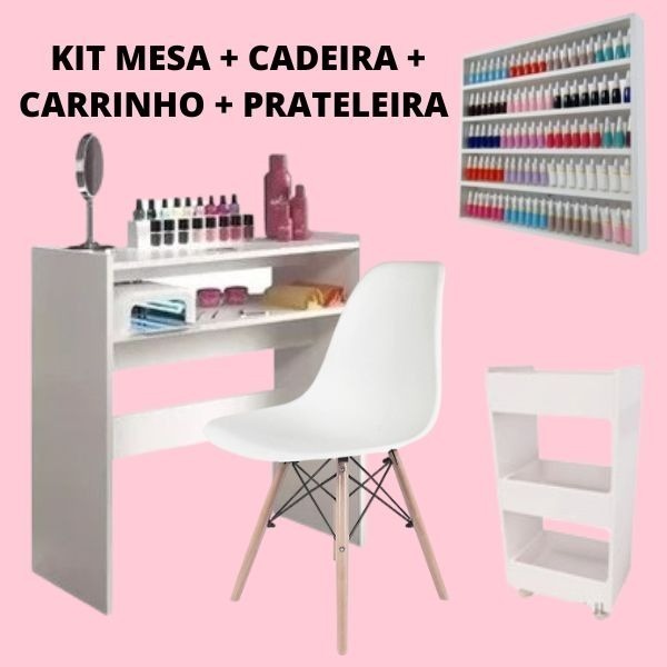 Conjunto Carrinho  Bancada  Esmalteira E Cadeira  Para Clinic