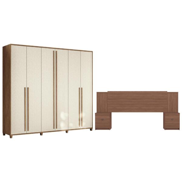 Conjunto Casal Guarda Roupa E Cabeceira Masters Jatobá Areia