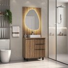 Conjunto Cecília Com Pés  78cm  Painel Ripado E Espelho Led E