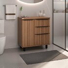 Conjunto Cecília Com Pés  78cm  Painel Ripado E Espelho Led E