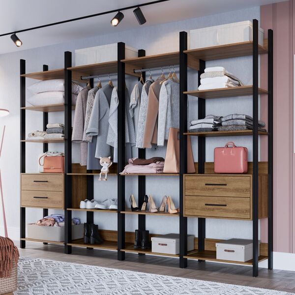 Conjunto Closet Modulado 228cm Estilo Industrial Te0020 Delma