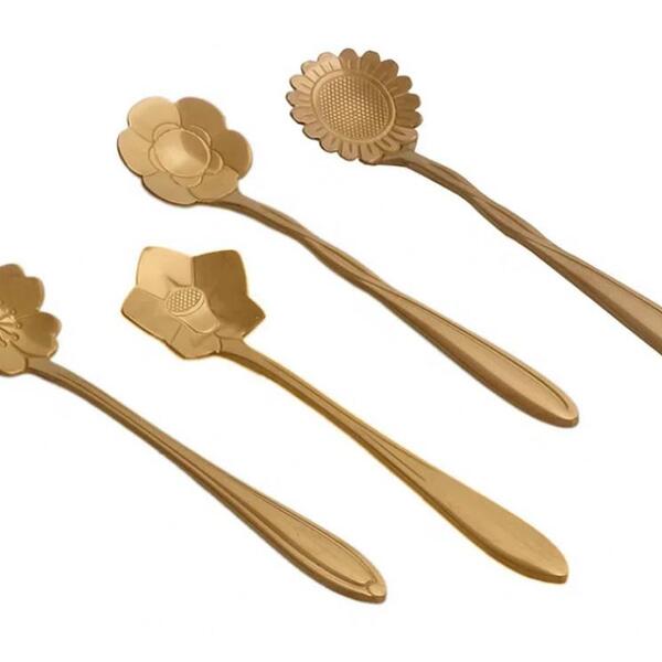 Conjunto Colher De Cha 4 Peças Flores Inox Rose Gold - Wolff