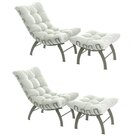 Conjunto Com 02 Poltronas E 02 Puffs Costela Verde Oliva/bege