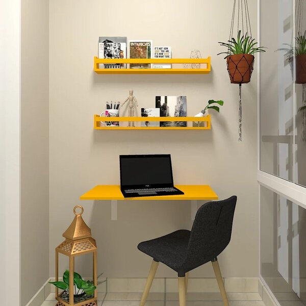 Conjunto Com 1 Escrivaninha Suspensa E 2 Prateleiras 100cm Am