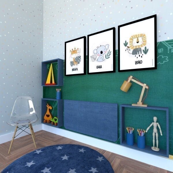 Conjunto Com 1 Mesa Dobrável 60cm E 3 Nichos  Azul