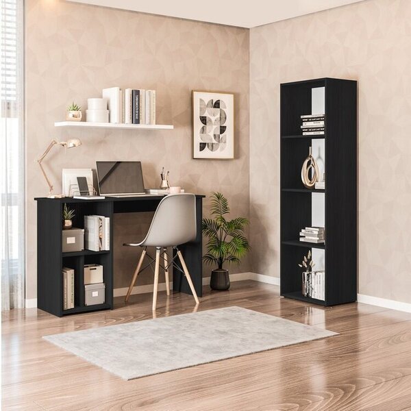 Conjunto Com 1 Mesa Escrivaninha 3 Nichos Veneta E 1 Estante