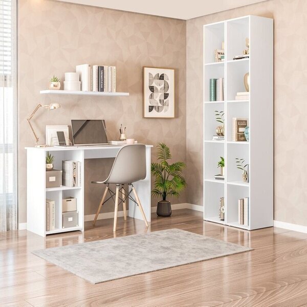 Conjunto Com 1 Mesa Escrivaninha 3 Nichos Veneta E 2 Estantes