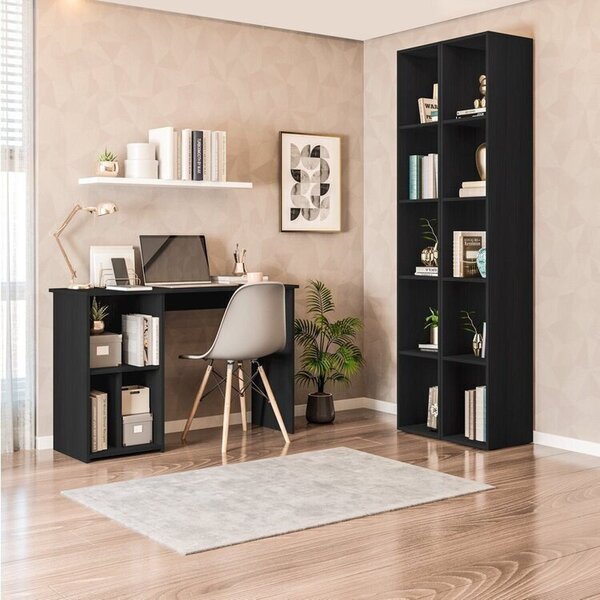 Conjunto Com 1 Mesa Escrivaninha 3 Nichos Veneta E 2 Estantes