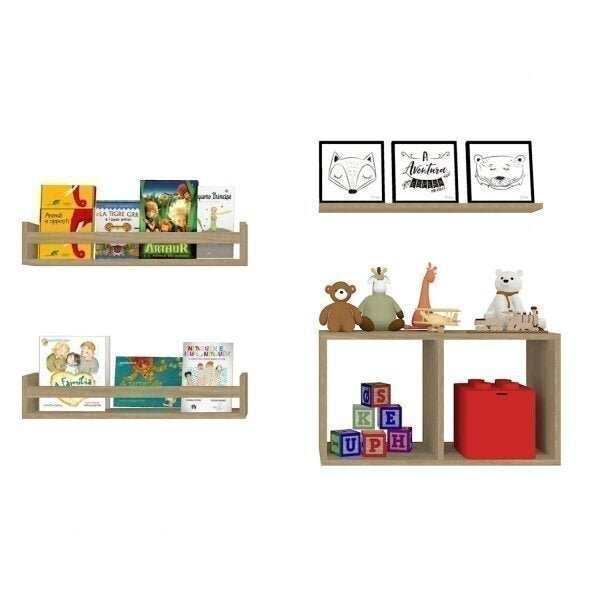 Conjunto Com 1 Nicho E 3 Prateleiras Trini  Carvalho Mel