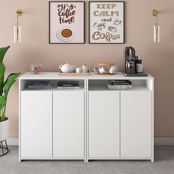 Conjunto Com 2 Armários De Escritório Cool 2 Pt Branco