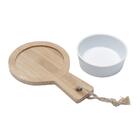 Conjunto Com 2 Bandejas De Bambu C/2 Molheiras De Cerâmica