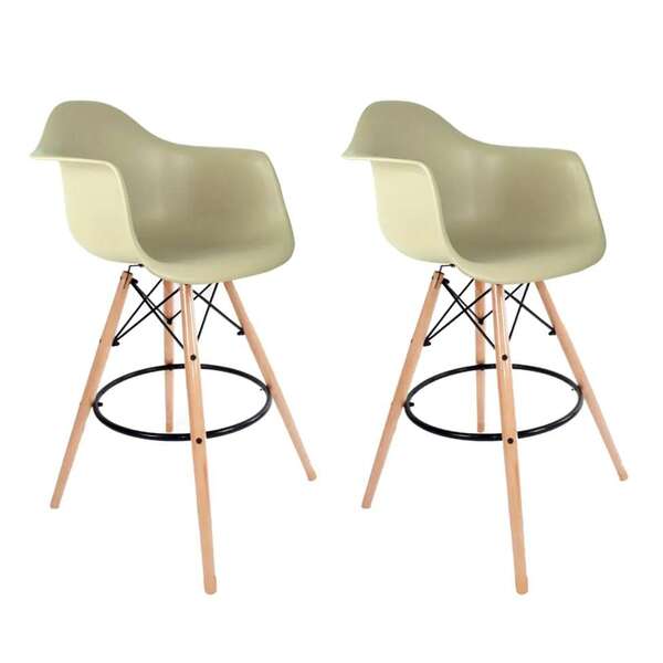 Conjunto Com 2 Banquetas Eames Com Braços Fendi - Base Madeir