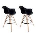 Conjunto Com 2 Banquetas Eames Com Braços Preta - Base Madeir