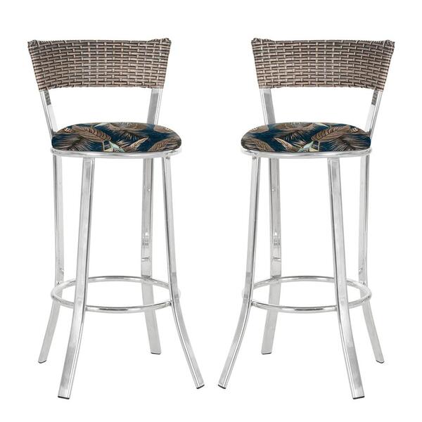 Conjunto Com 2 Banquetas Em Alumínio, Fibra Sintética E Tecid