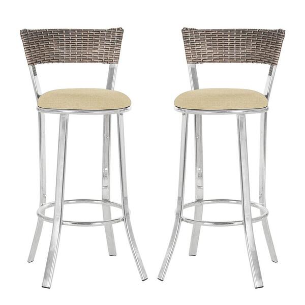 Conjunto Com 2 Banquetas Em Alumínio, Fibra Sintética E Tecid