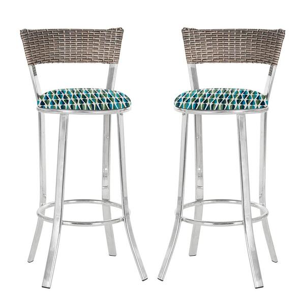 Conjunto Com 2 Banquetas Em Alumínio, Fibra Sintética E Tecid