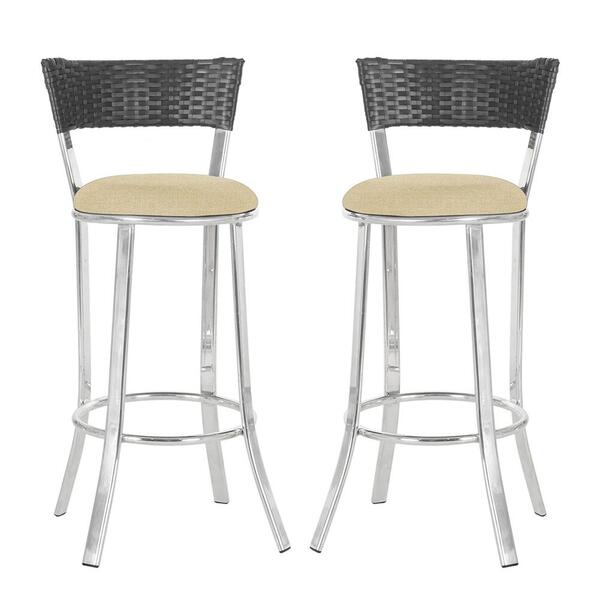 Conjunto Com 2 Banquetas Em Alumínio, Fibra Sintética E Tecid