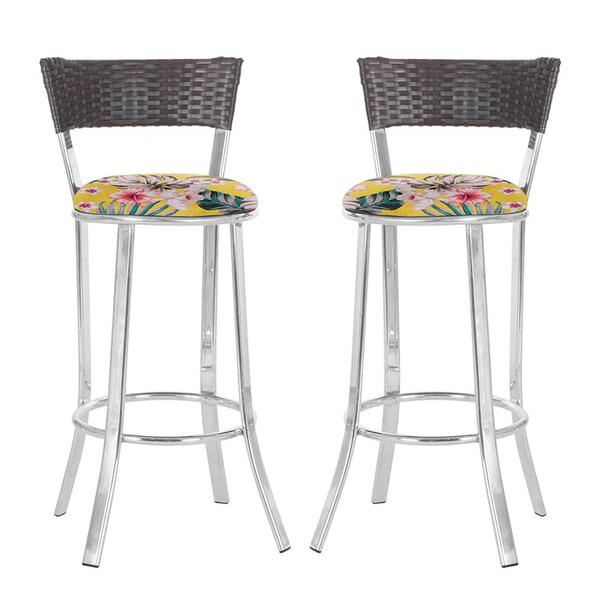 Conjunto Com 2 Banquetas Em Alumínio, Fibra Sintética E Tecid