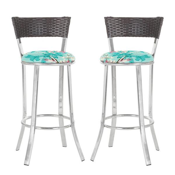 Conjunto Com 2 Banquetas Em Alumínio, Fibra Sintética E Tecid