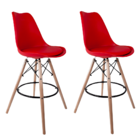 Conjunto Com 2 Banquetas Saarinen Vermelhas - Base Madeira Na