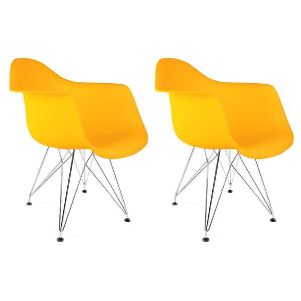 Conjunto Com 2 Cadeiras Eames Com Braços Amarela - Base Eiffe